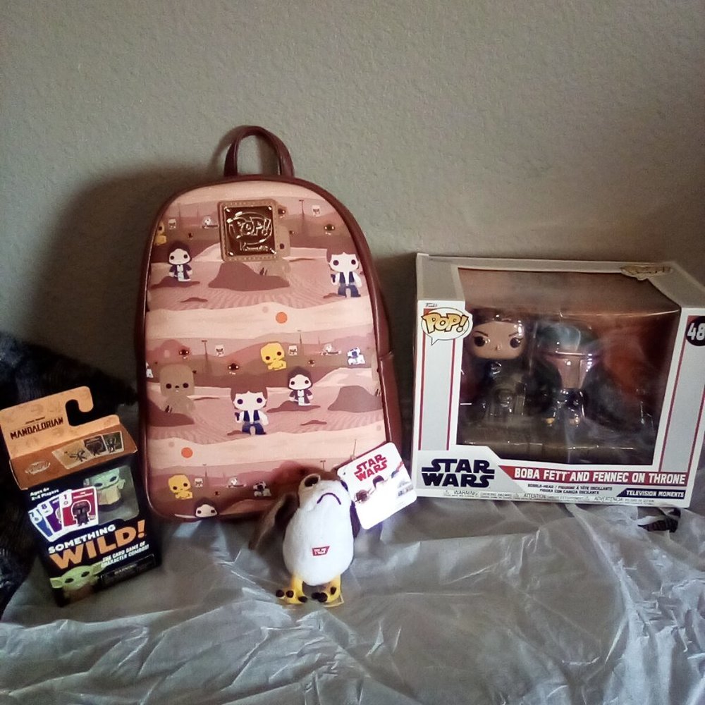 NWT Loungefly Star Wars backpack , Funko pop! Bobba Fett & Fennic, Madelorian